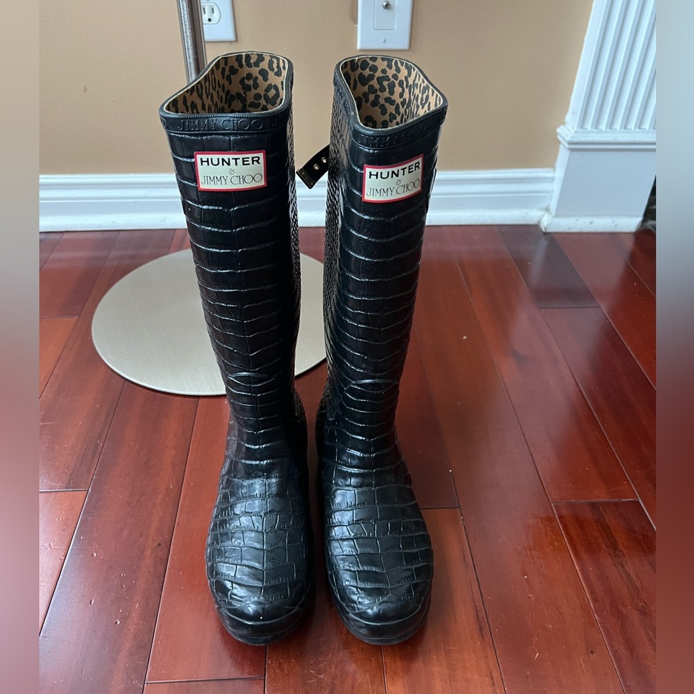 Hunter&Jimmy Choo Black Croc Rain Boots